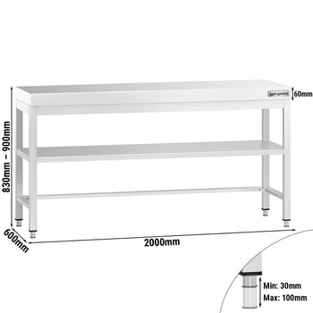 Stół roboczy ze stali nierdzewnej PREMIUM - 2000x600 mm - z dolną półką & rozpórką - Prime Gastro