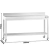 Stół roboczy ze stali nierdzewnej PREMIUM – 2000 x 600 mm – z półką dolną, nadstawką i kółkami