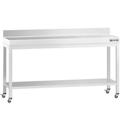 Edelstahl Arbeitstisch PREMIUM - 2000x800mm - mit Grundboden, Aufkantung & Rollen