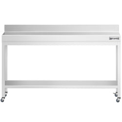Edelstahl Arbeitstisch PREMIUM - 2000x800mm - mit Grundboden, Aufkantung & Rollen