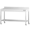 Stół roboczy PREMIUM – stal nierdzewna – 2000 x 800 mm – z półką dolną, rantem i kółkami
