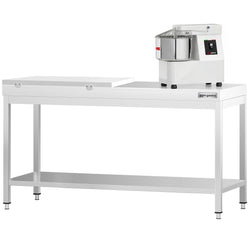 Stół roboczy ze stali nierdzewnej PREMIUM – 2000 x 600 mm – z podstawą – w zestawie z białą płytą do krojenia o grubości 1/2