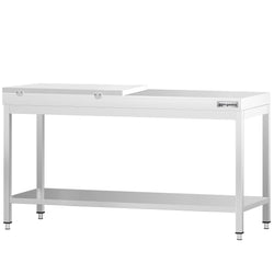 Stół roboczy ze stali nierdzewnej PREMIUM – 2000 x 600 mm – z podstawą – w zestawie z białą płytą do krojenia o grubości 1/2