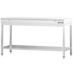 Stół roboczy ze stali nierdzewnej PREMIUM – 2000 x 800 mm – z podstawą – w zestawie z białą deską do krojenia