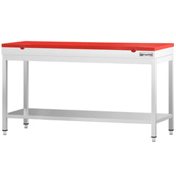 Stół roboczy PREMIUM – stal nierdzewna – 2000 x 800 mm – z półką dolną – z czerwoną deską do krojenia