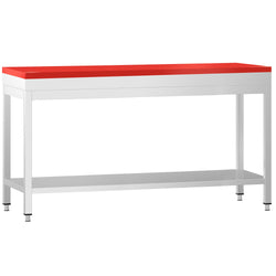 Stół roboczy PREMIUM – stal nierdzewna – 2000 x 800 mm – z półką dolną – z czerwoną deską do krojenia