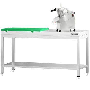 Stół roboczy ze stali nierdzewnej PREMIUM – 2000 x 700 mm – z dolną półką – w zestawie z deską do krojenia w kolorze zielonym