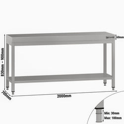 Stół roboczy ze stali nierdzewnej ECO - 2000 x 700 mm - z podstawą