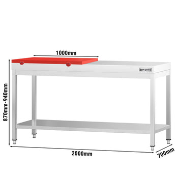 Stół roboczy ze stali nierdzewnej PREMIUM - 2000x700mm - z podstawą - w tym deska do krojenia czerwona
