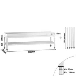 Stół podblatowy ze stali nierdzewnej 2000 x 700 mm – z podstawą