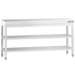 Stół roboczy centralny ze stali nierdzewnej PREMIUM - 2000x800mm - z dwiema półkami & wzmocniony