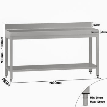 Stół roboczy ze stali nierdzewnej ECO - 2000x700 mm - z półką dolną i panelem tylnym - Prime Gastro