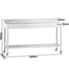 Stół roboczy PREMIUM – stal nierdzewna – 2000 x 700 mm – z półką dolną, rantem i kółkami