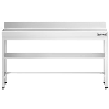 Stół roboczy ze stali nierdzewnej PREMIUM - 2000x600 mm - z dolną półką, panelem tylnym & rozpórką - Prime Gastro