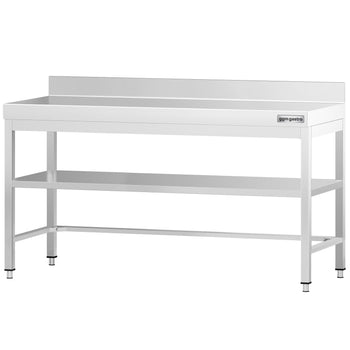 Stół roboczy ze stali nierdzewnej PREMIUM - 2000x600 mm - z dolną półką, panelem tylnym & rozpórką - Prime Gastro