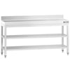 Commercial Stainless Steel Table with Upstand PREMIUM - 2000x600mm - with Undershelf - with Rear Upstand - with 2 Undershelves - with Cross Bracing