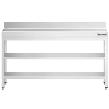 Stół roboczy ze stali nierdzewnej PREMIUM - 2000x700 mm - z półką dolną, panelem tylnym i półką pośrednią - Prime Gastro