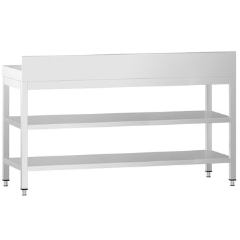 Stół roboczy ze stali nierdzewnej PREMIUM - 2000x600 mm - z półką dolną, panelem tylnym i półką pośrednią - Prime Gastro