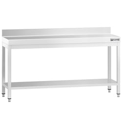 Stół roboczy ze stali nierdzewnej PREMIUM - 2000x700mm - z półką dolną i panelem tylnym