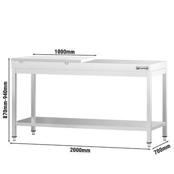 Stół roboczy ze stali nierdzewnej PREMIUM – 2000 x 700 mm – z podstawą – wraz z białą deską do krojenia