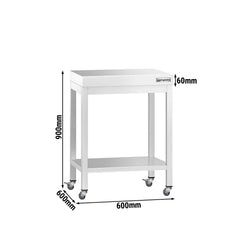 Stół roboczy ze stali nierdzewnej PREMIUM – 600 x 600 mm – z półką dolną i kółkami