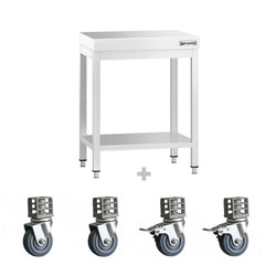 Stół roboczy ze stali nierdzewnej PREMIUM – 600 x 700 mm – z półką dolną i kółkami