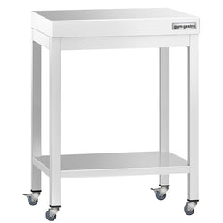 Stół roboczy ze stali nierdzewnej PREMIUM – 600 x 600 mm – z półką dolną i kółkami