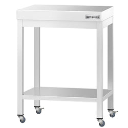 Stół roboczy ze stali nierdzewnej PREMIUM – 600 x 700 mm – z półką dolną i kółkami