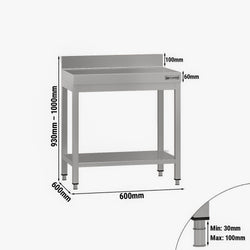 Stół roboczy ze stali nierdzewnej ECO - 600x600 mm - z półką dolną i panelem tylnym