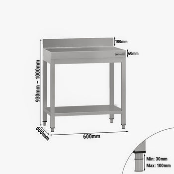 Stół roboczy ze stali nierdzewnej ECO - 600x600 mm - z półką dolną i panelem tylnym - Prime Gastro