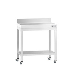 Stół roboczy ze stali nierdzewnej PREMIUM – 600 x 700 mm – z półką dolną, nadstawką i kółkami
