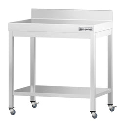 Stół roboczy ze stali nierdzewnej PREMIUM – 600 x 600 mm – z półką dolną, nadstawką i kółkami
