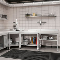 Stół roboczy ze stali nierdzewnej PREMIUM – 600 x 700 mm – z półką dolną, nadstawką i kółkami