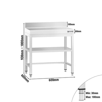 Stół roboczy ze stali nierdzewnej PREMIUM - 600x600 mm - z dolną półką, panelem tylnym i wspornikiem - Prime Gastro