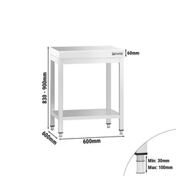 Stół roboczy ze stali nierdzewnej PREMIUM – 600 x 600 mm – z podstawą