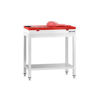 Stół roboczy ze stali nierdzewnej PREMIUM - 600 x 600 mm - z podstawą - wraz z deską do krojenia - Prime Gastro