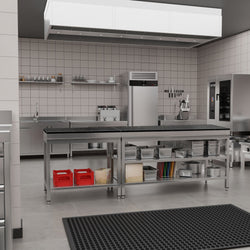 Stół roboczy centralny ze stali nierdzewnej PREMIUM - 700x700mm - z półką - z blatem granitowym