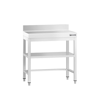 Stół roboczy ze stali nierdzewnej PREMIUM - 600x600 mm - z dolną półką, panelem tylnym i wspornikiem - Prime Gastro