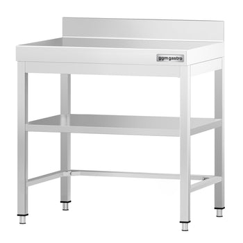 Stół roboczy ze stali nierdzewnej PREMIUM - 600x700 mm - z dolną półką, panelem tylnym i rozpórką - Prime Gastro