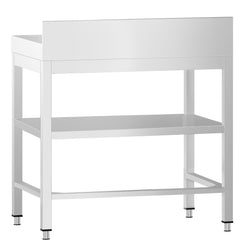 Stół roboczy ze stali nierdzewnej PREMIUM - 600x600 mm - z dolną półką, panelem tylnym i wspornikiem