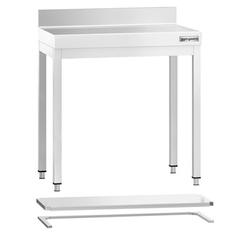 Stół roboczy ze stali nierdzewnej PREMIUM - 600x700 mm - z dolną półką, panelem tylnym i rozpórką - Prime Gastro