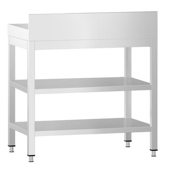 Stół roboczy ze stali nierdzewnej PREMIUM - 600x700 mm - z półką dolną, panelem tylnym i półką pośrednią - Prime Gastro