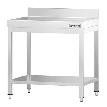 Stół roboczy ze stali nierdzewnej PREMIUM - 600x700mm - z półką dolną i panelem tylnym - Prime Gastro