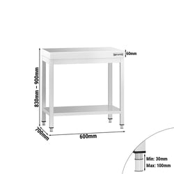 Stół roboczy ze stali nierdzewnej PREMIUM – 600 x 700 mm – z podstawą