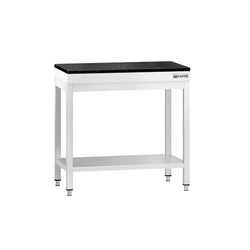 Stół roboczy centralny ze stali nierdzewnej PREMIUM - 700x700mm - z półką - z blatem granitowym
