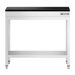 Stół roboczy centralny ze stali nierdzewnej PREMIUM - 700x700mm - z półką - z blatem granitowym