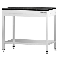 Stół roboczy centralny ze stali nierdzewnej PREMIUM - 700x700mm - z półką - z blatem granitowym