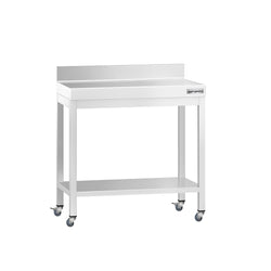 Stół roboczy ze stali nierdzewnej PREMIUM – 700 x 600 mm – z półką dolną, nadstawką i kółkami
