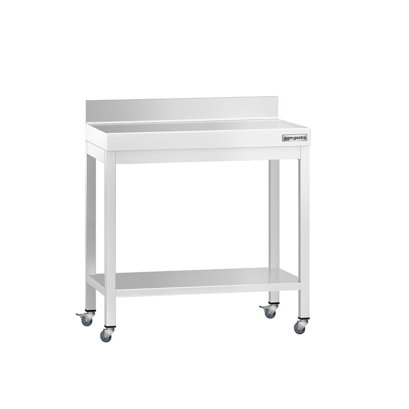 Stół roboczy ze stali nierdzewnej PREMIUM – 700 x 600 mm – z półką dolną, nadstawką i kółkami