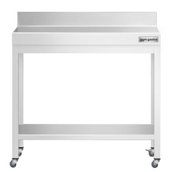 Stół roboczy ze stali nierdzewnej PREMIUM – 700 x 600 mm – z półką dolną, nadstawką i kółkami